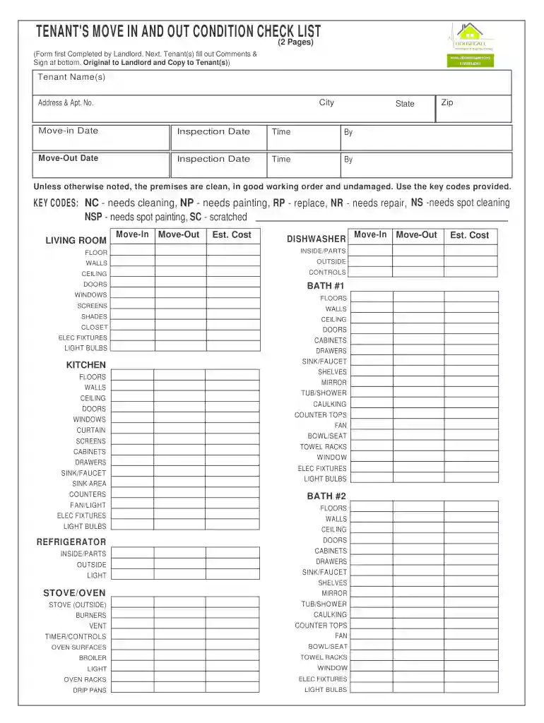move out condition checklist Preview on Page 1