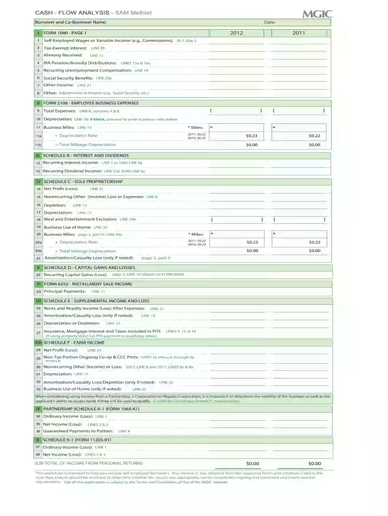 mgic income worksheet Preview on Page 1