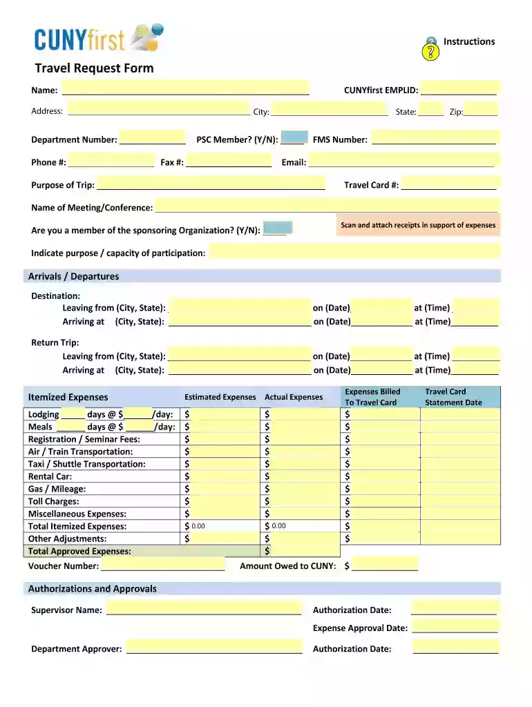 Travel Request Form - CUNY - laguardia Preview on Page 1