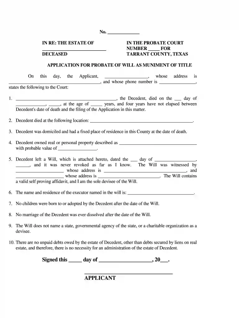 muniment of title texas form Preview on Page 1