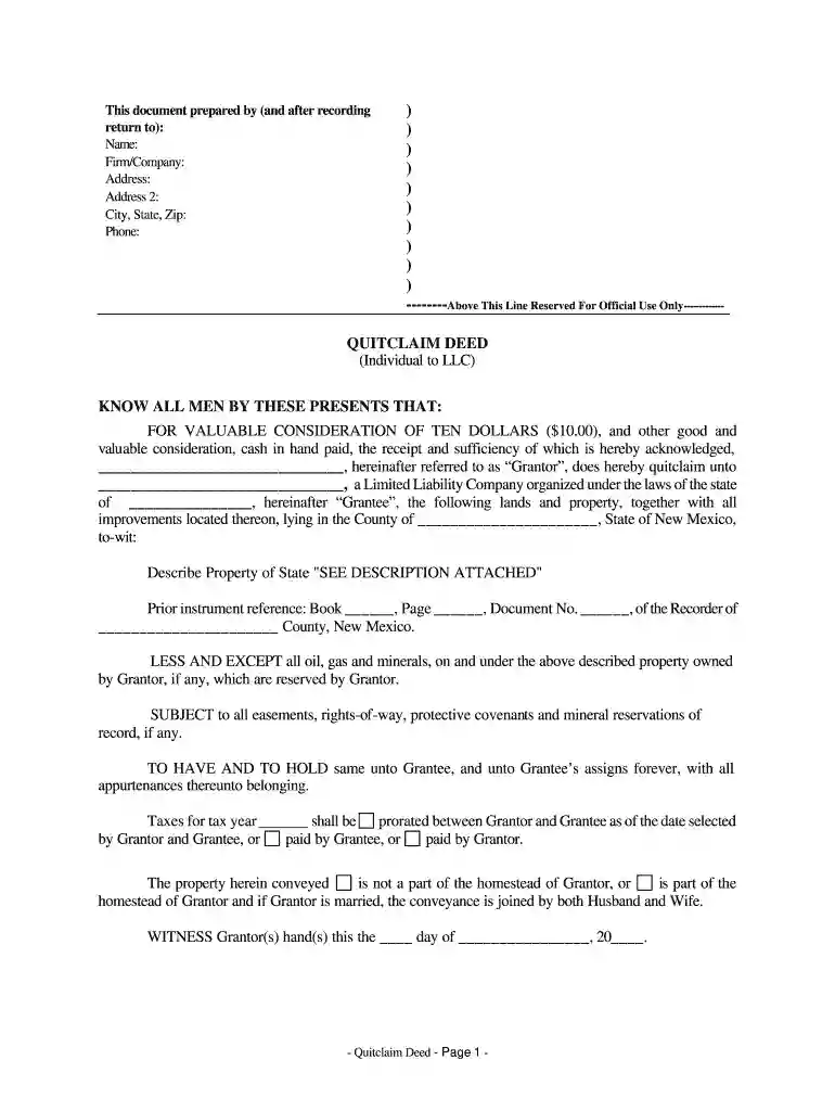 quit claim deed new mexico Preview on Page 1