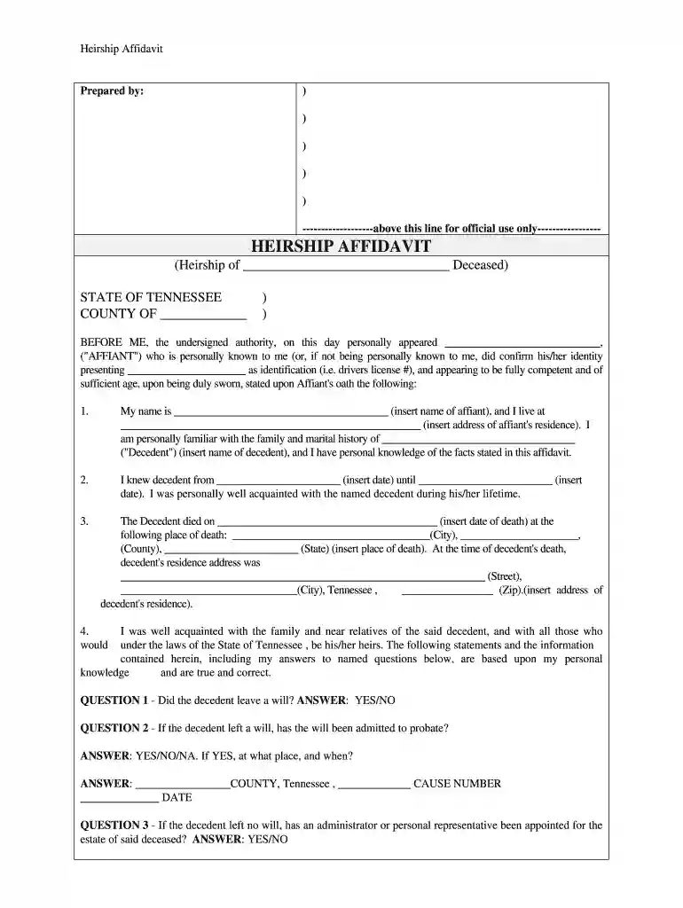 affidavit of heirship tennessee Preview on Page 1