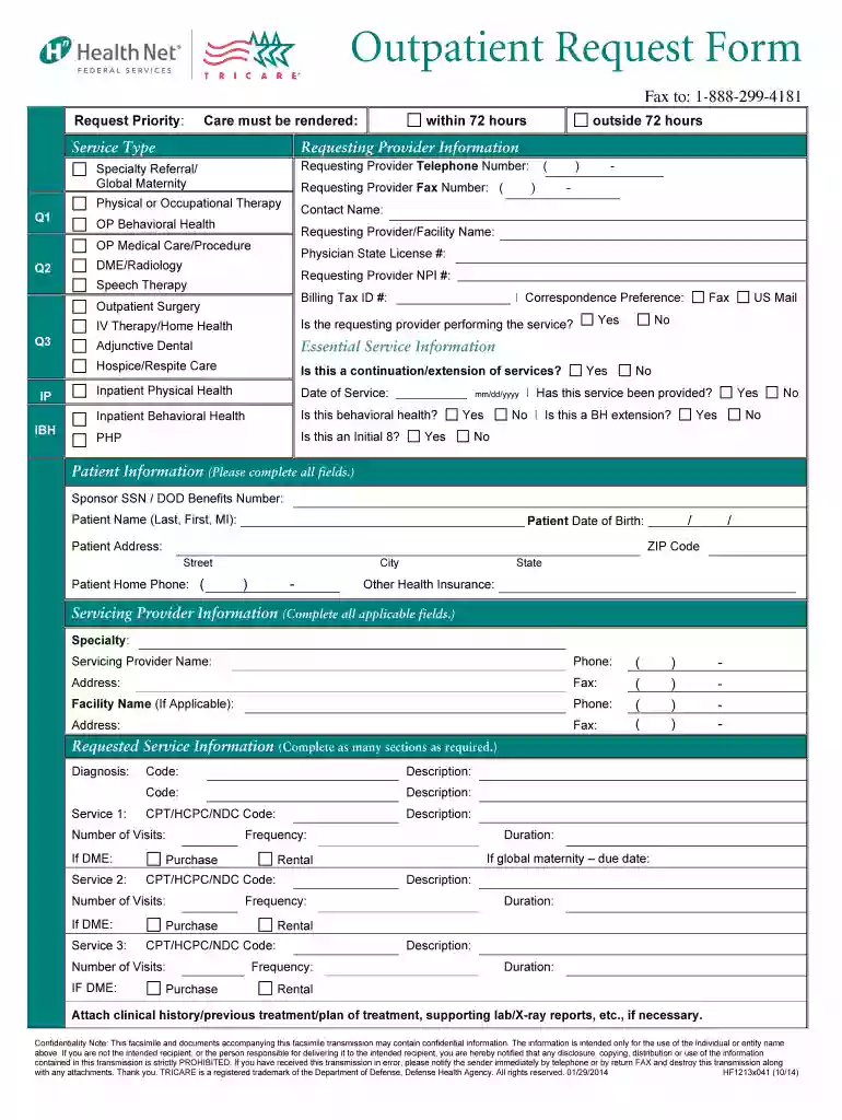 outpatient request form Preview on Page 1