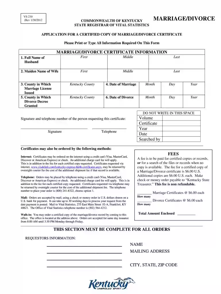 kentucky marriage license application form Preview on Page 1