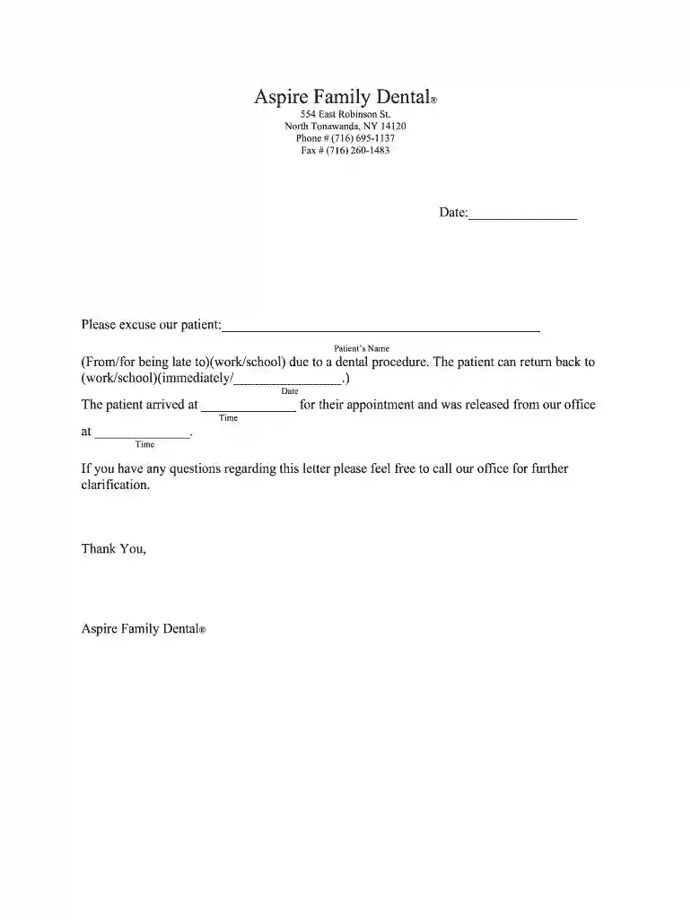 dentist note for work Preview on Page 1