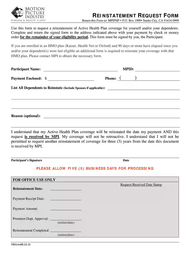 reinstate form Preview on Page 1