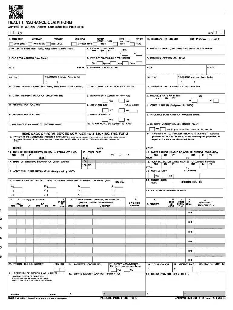 1500 claim form fillable pdf Preview on Page 1