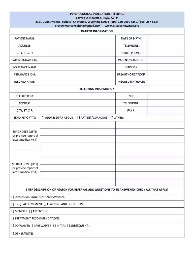 simple psychological evaluations template Preview on Page 1