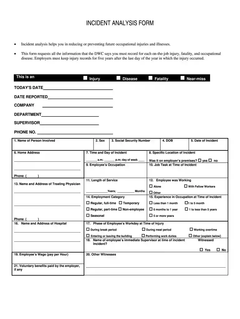 INCIDENT ANALYSIS FORM - Texas Mutual Insurance Company Preview on Page 1