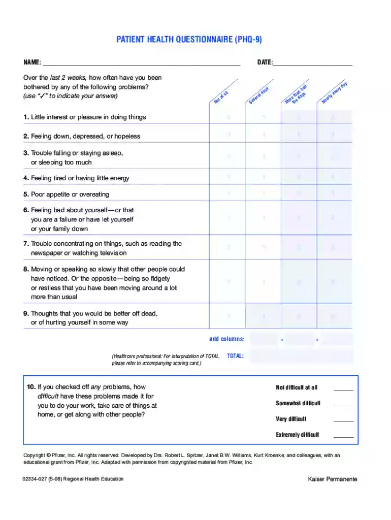 phq2 form Preview on Page 1