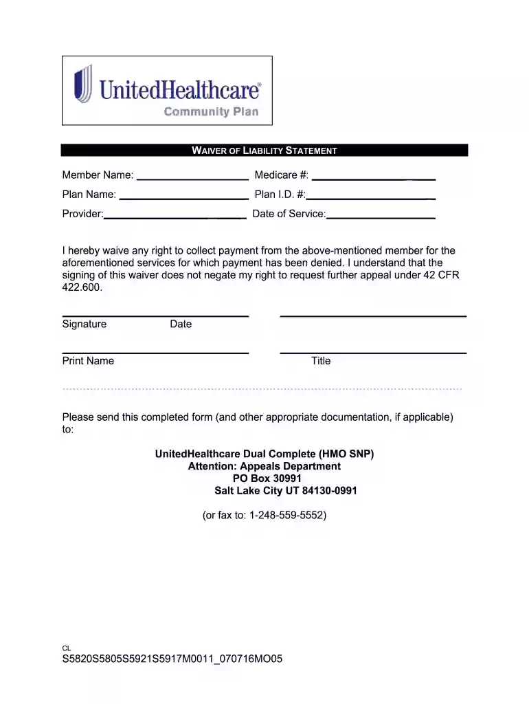 uhc wol form Preview on Page 1