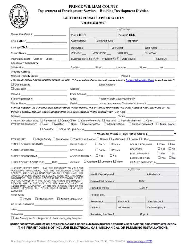 prince william county building permit application Preview on Page 1
