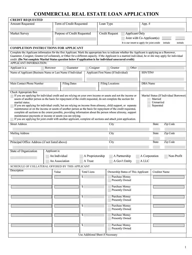 commercial loan application template Preview on Page 1