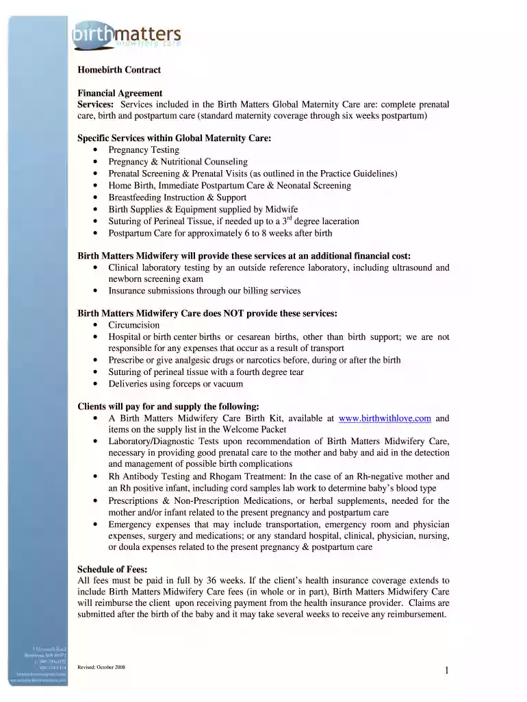 Birth Matters Homebirth Contract april20111 Preview on Page 1
