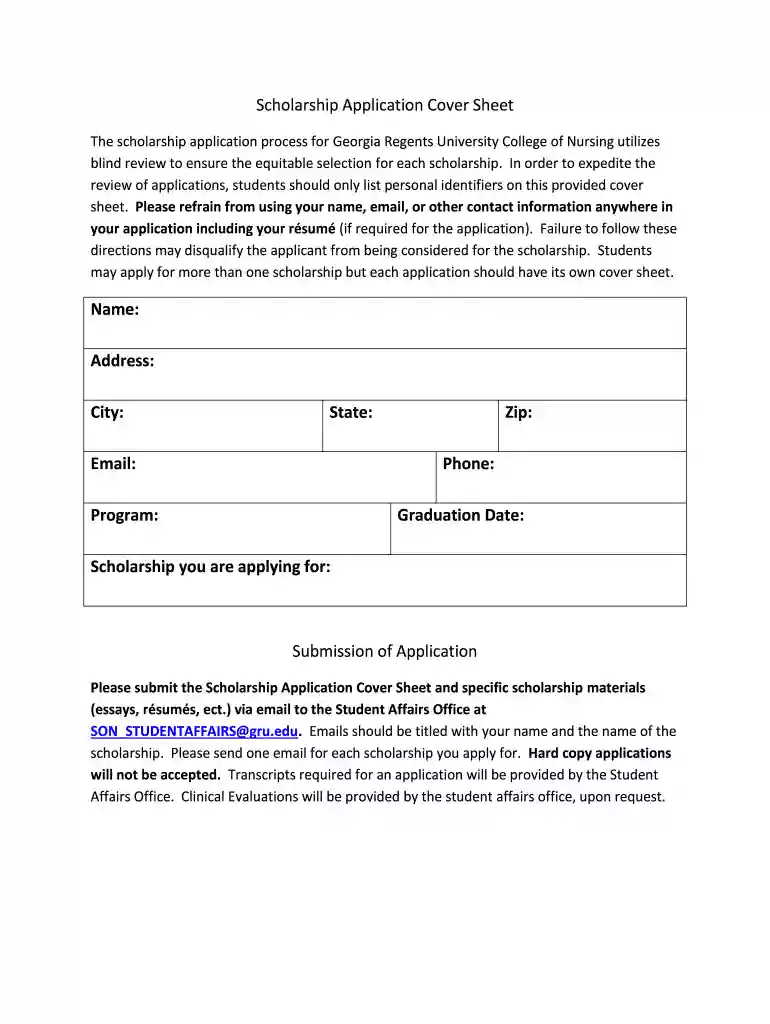 scholarship application cover sheet Preview on Page 1