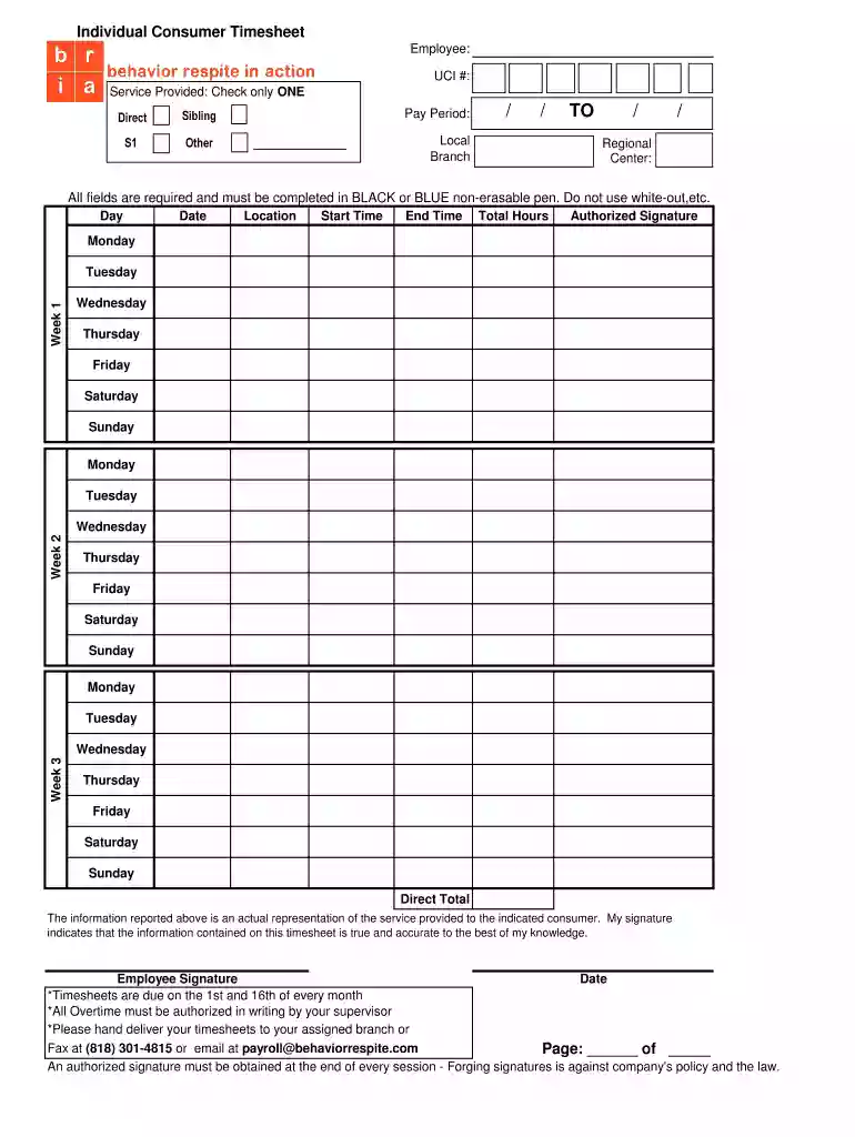 respite timesheet Preview on Page 1