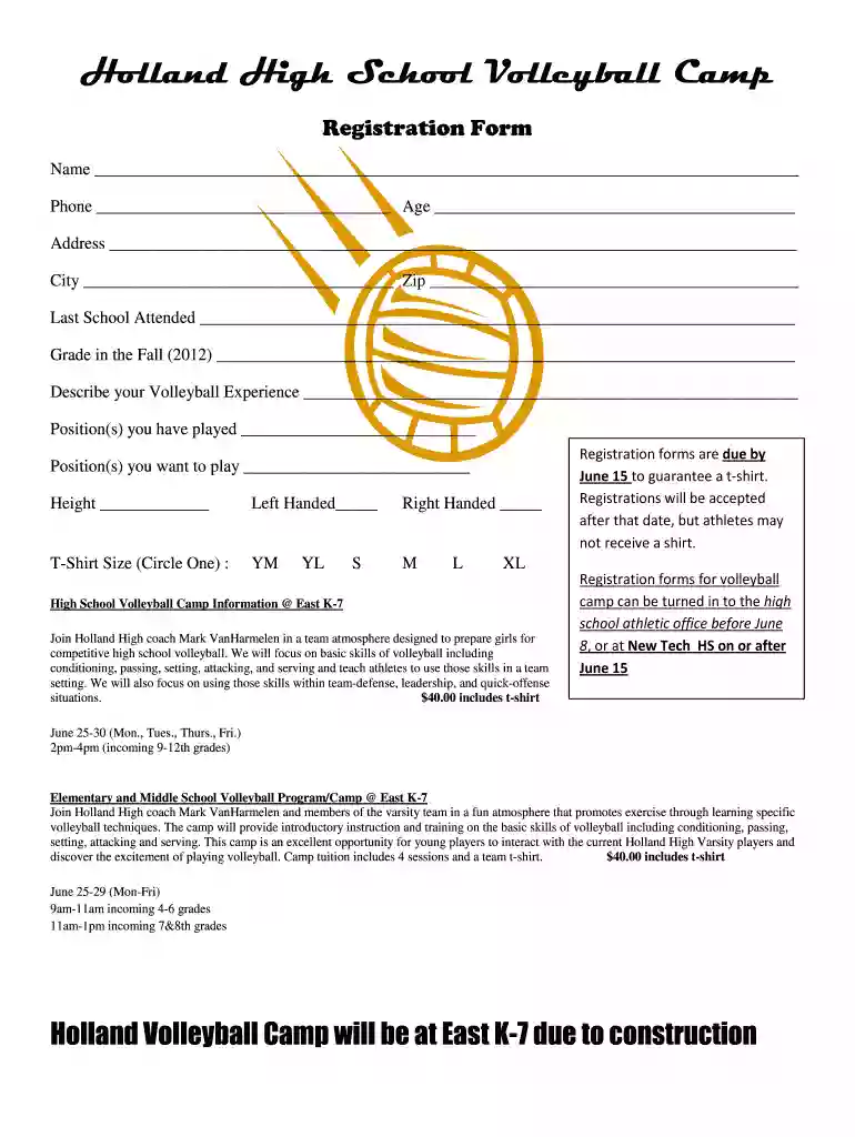 volleyball camp registration form Preview on Page 1