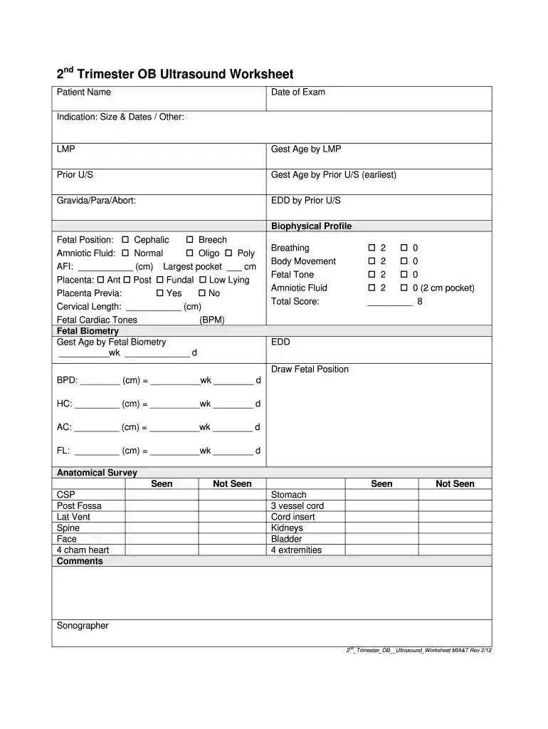 second trimester ultrasound report template Preview on Page 1