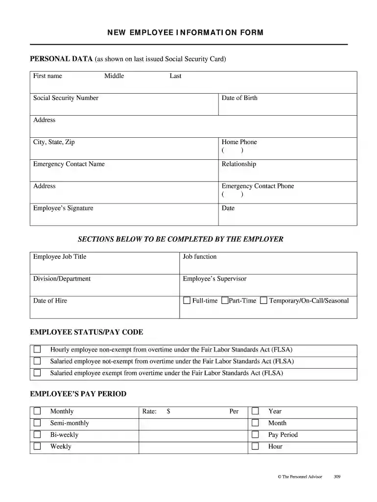 new hire paperwork printable pdf Preview on Page 1