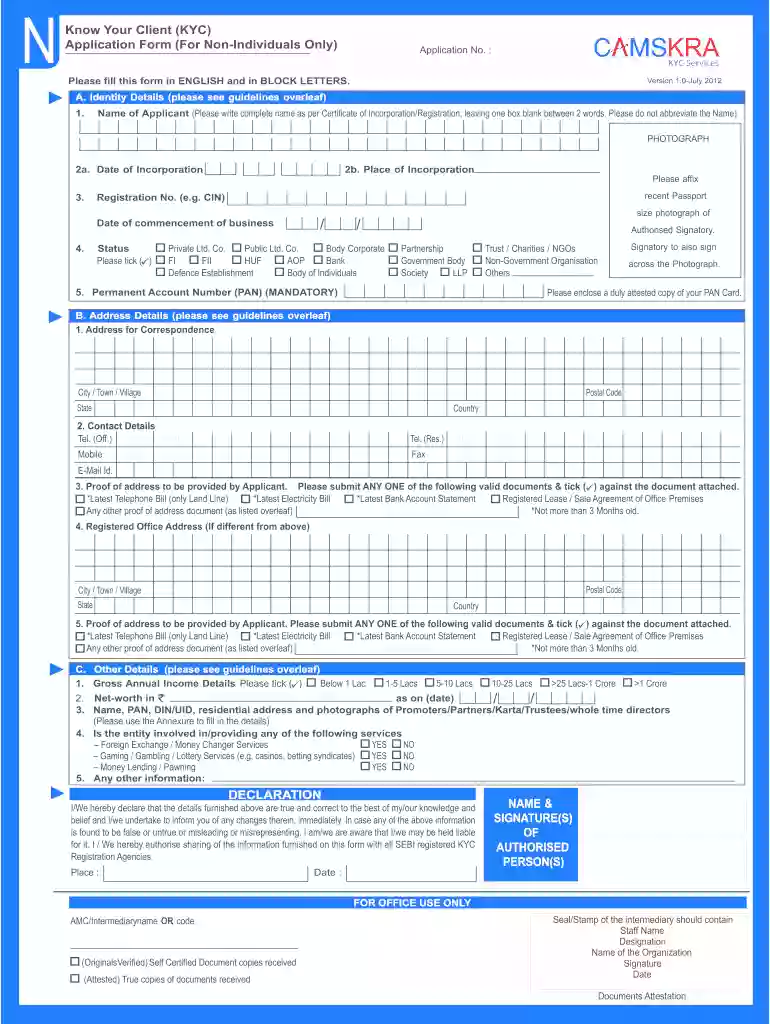 2012 kyc camskra form non individuals fill Preview on Page 1
