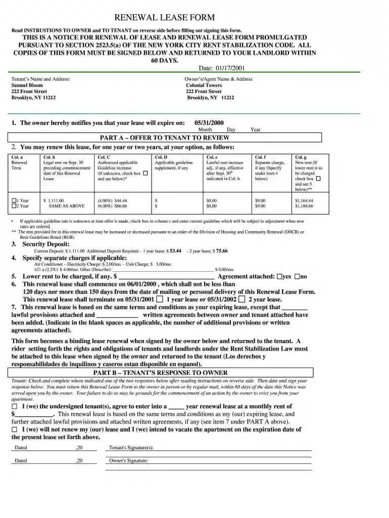 nyc lease renewal form pdf Preview on Page 1