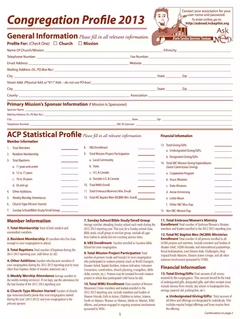 2013 Annual Church Profile Long Form - Baptist State Convention of ... - ncbaptist Preview on Page 1