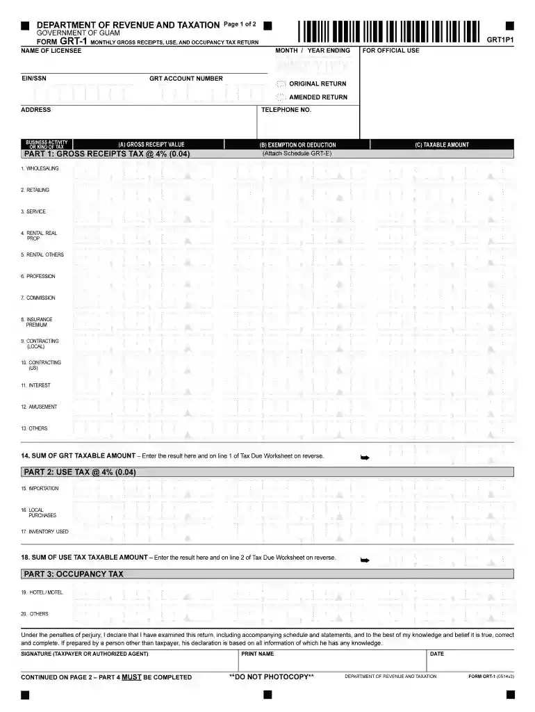guam grt 1 2014 form Preview on Page 1