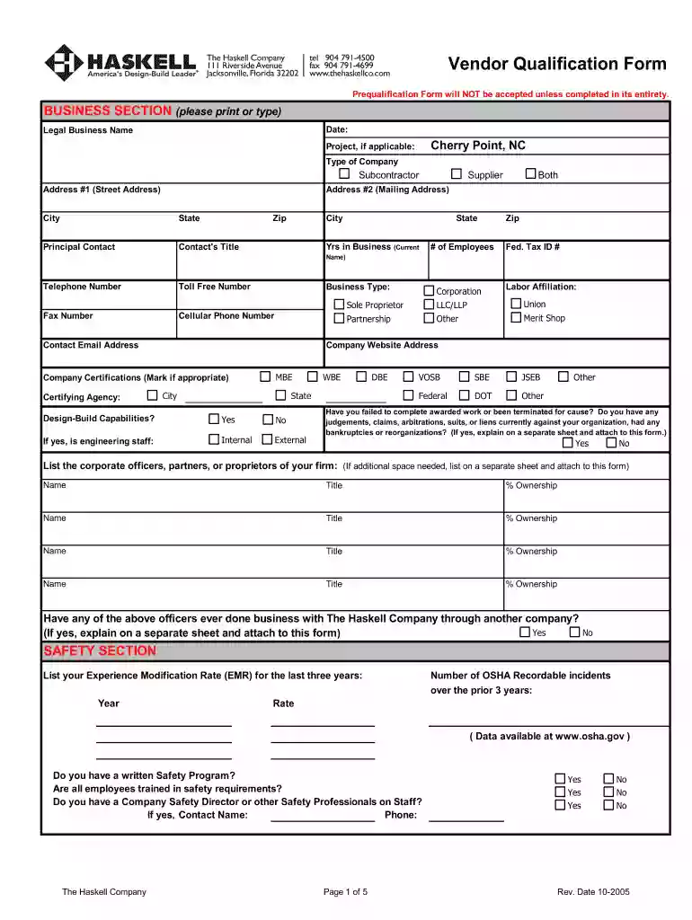 supplier qualification form Preview on Page 1