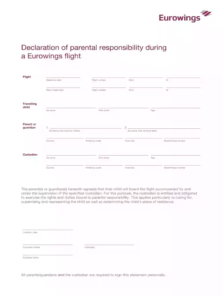 eurowings unaccompanied minor form Preview on Page 1