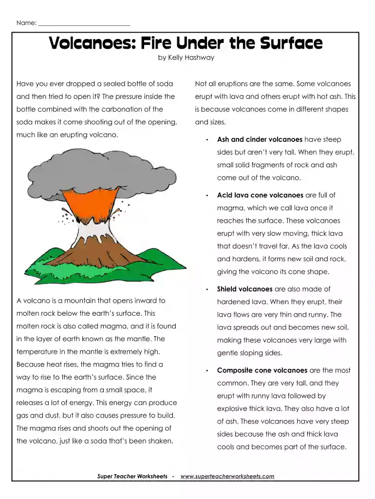 volcano worksheet pdf Preview on Page 1