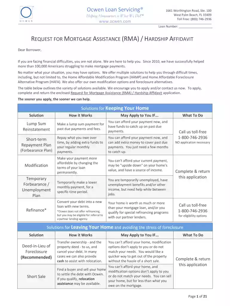 select portfolio servicing hardship affidavit form Preview on Page 1
