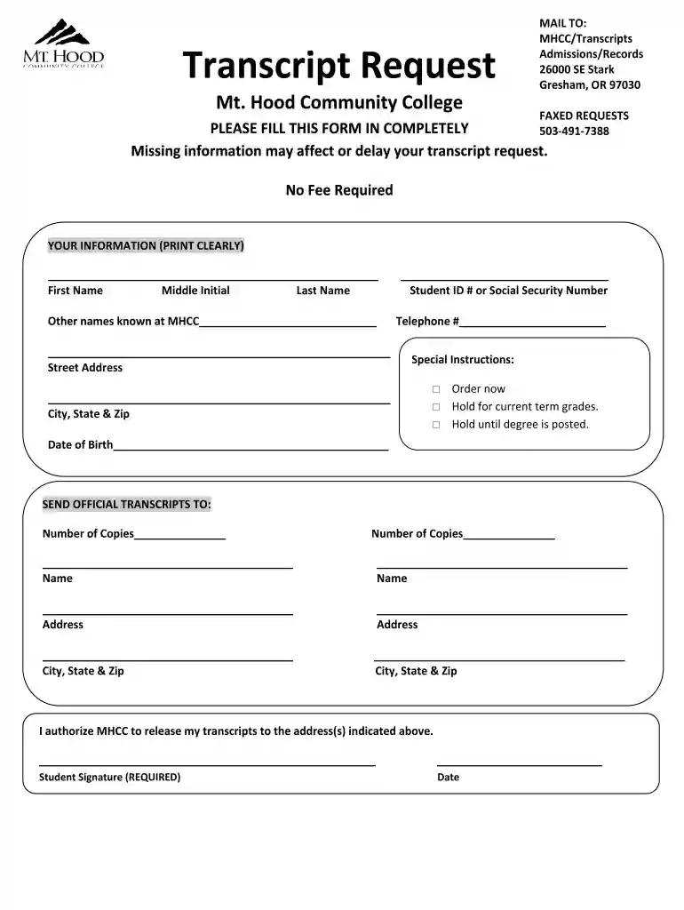 mt hood community college transcripts Preview on Page 1