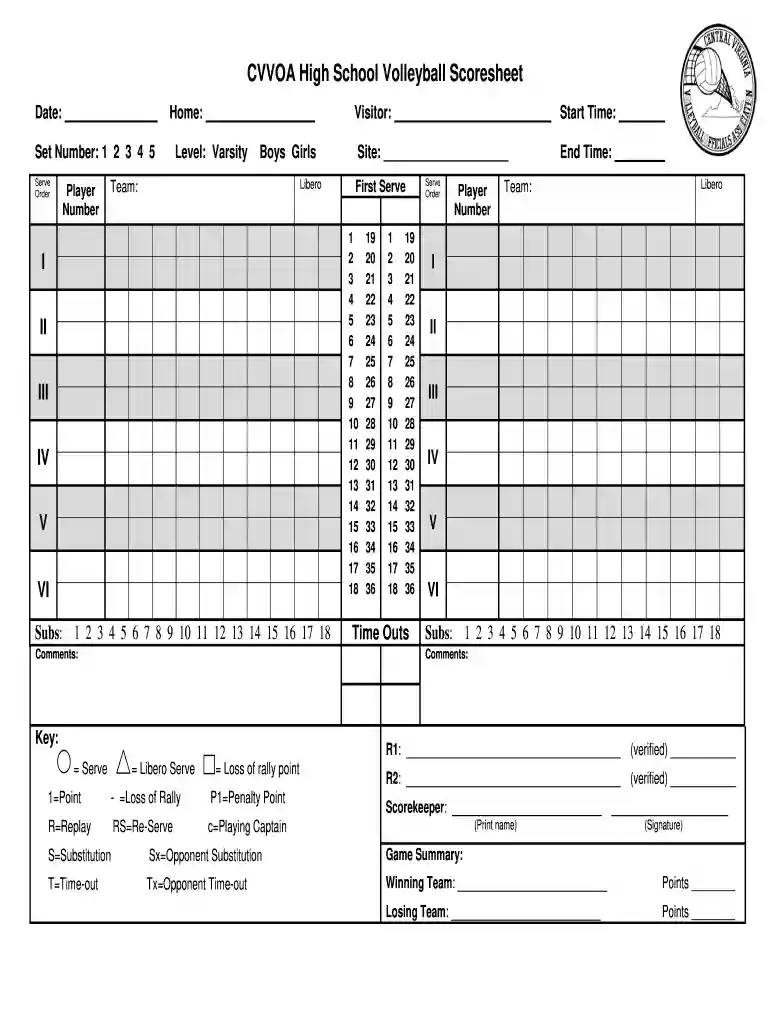 volleyball score sheet Preview on Page 1