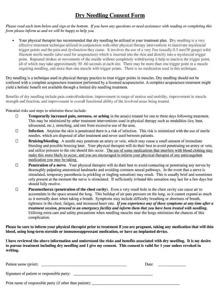 dry needling documentation template Preview on Page 1