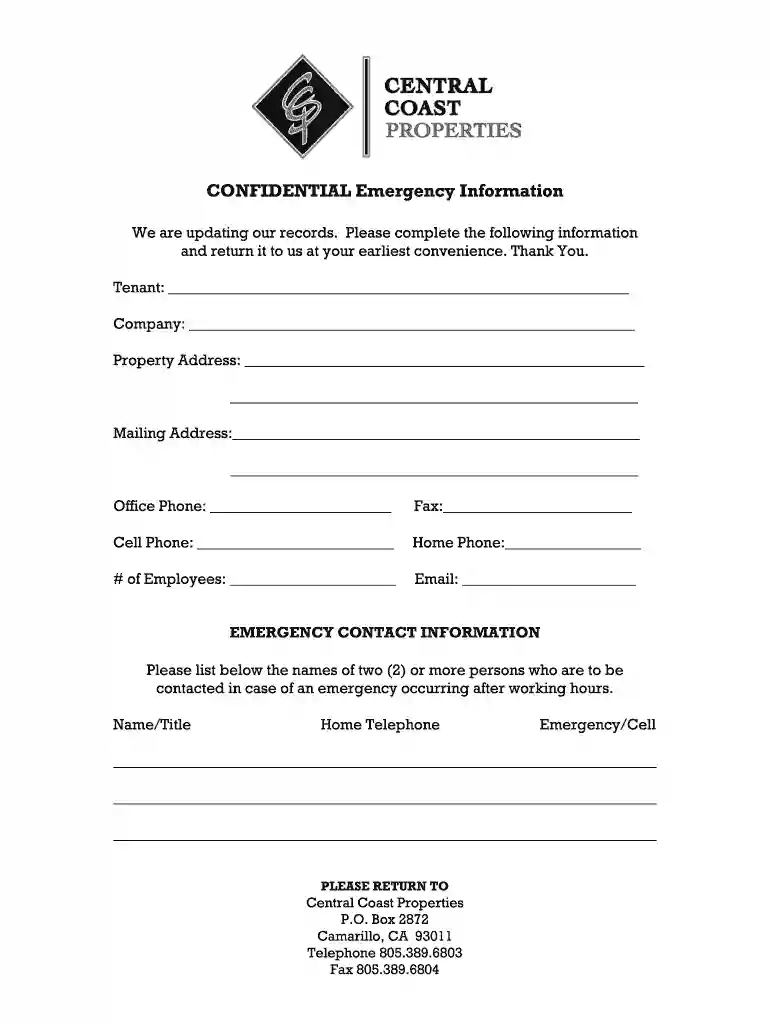 tenant contact information form Preview on Page 1