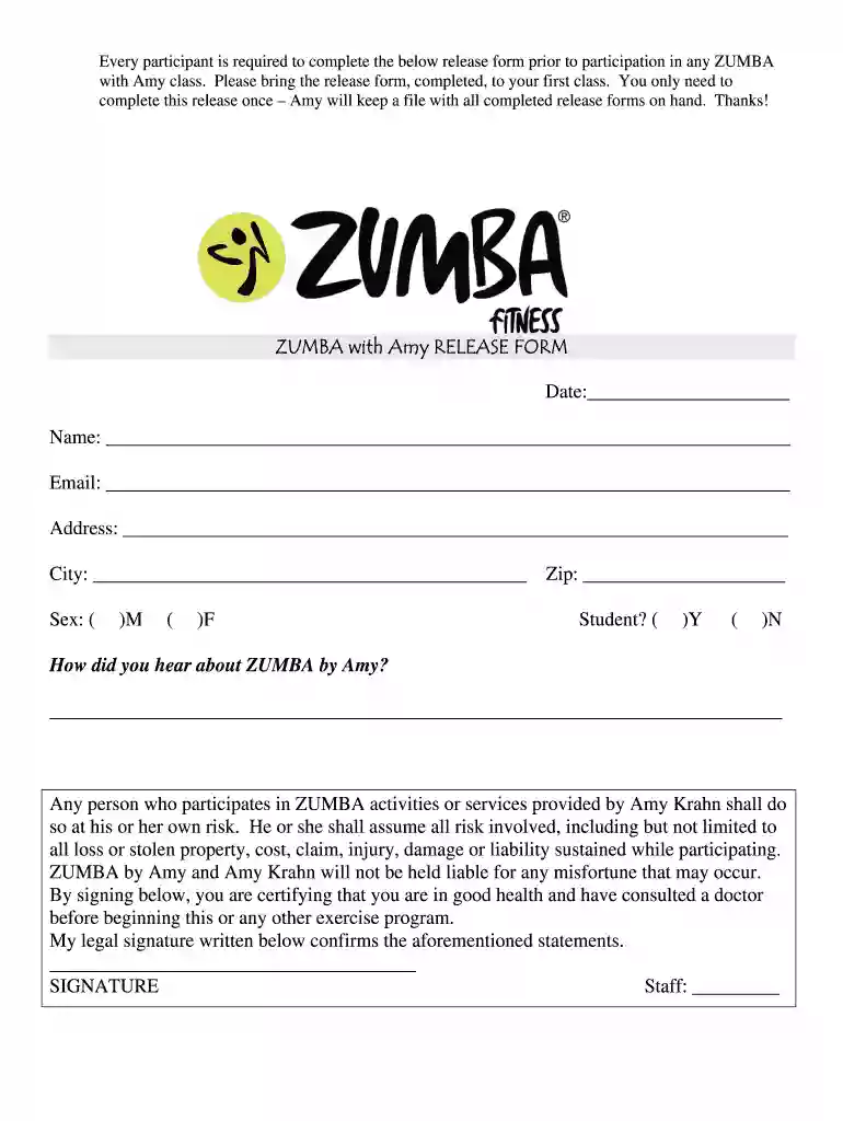 zumba registration form Preview on Page 1