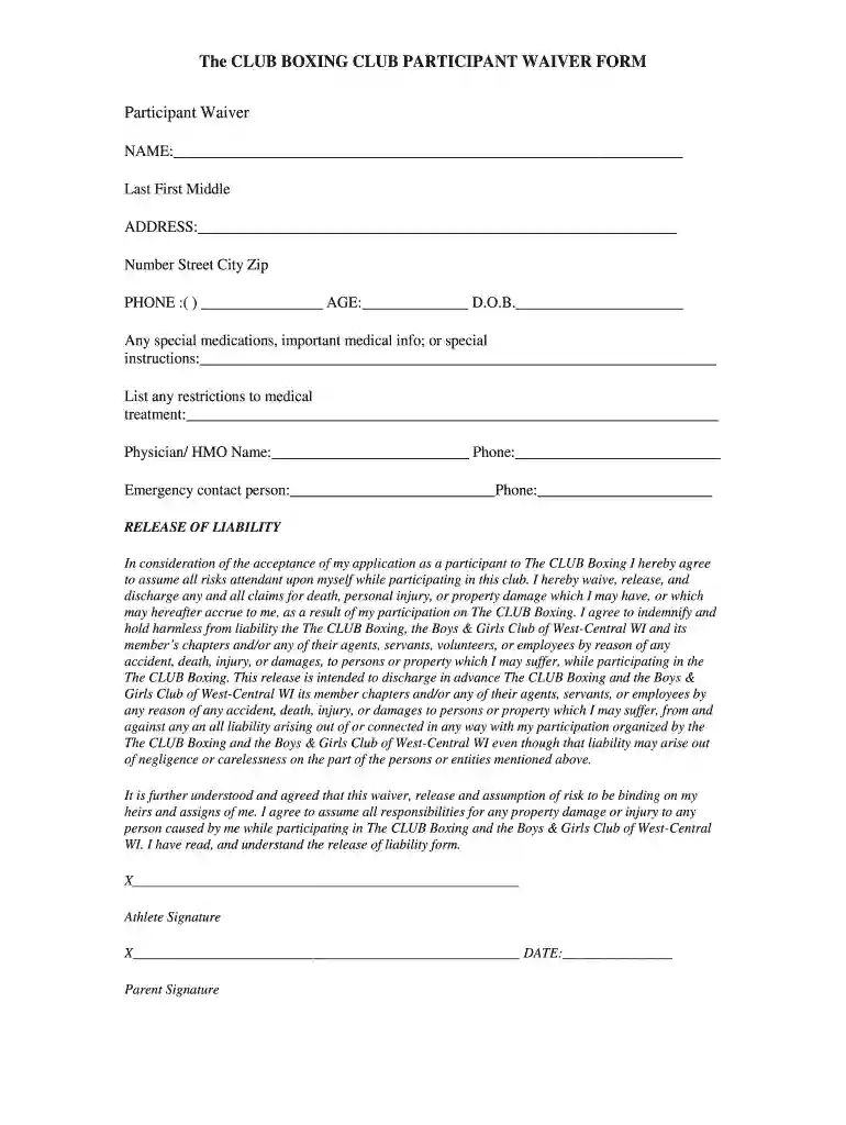 boxing waiver Preview on Page 1