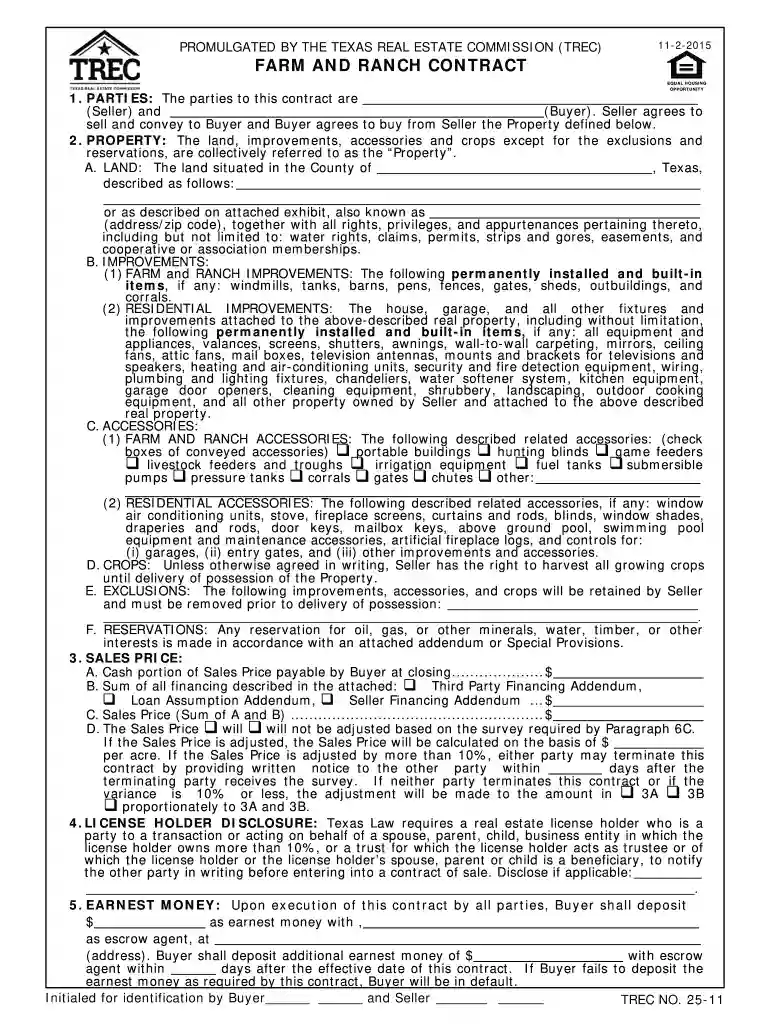 which of the following contracts is generally used for rural properties with metes and bounds legal description and contains provisions to deal with items that are relevant to farms and ranch Preview on Page 1