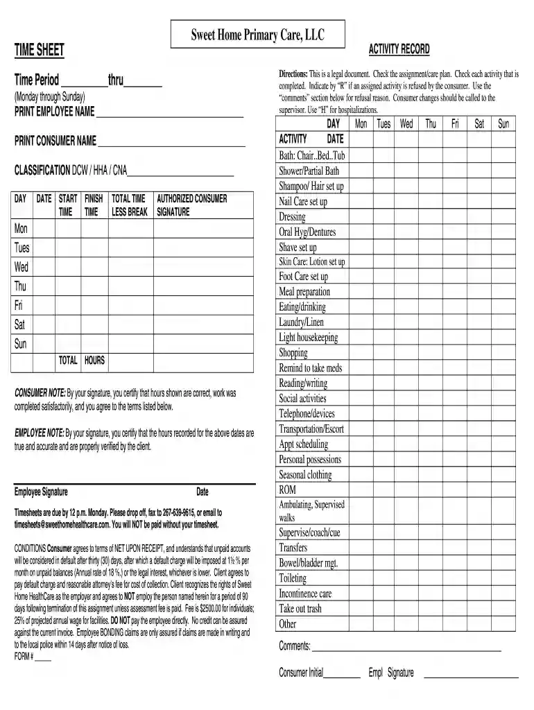home care time sheet Preview on Page 1