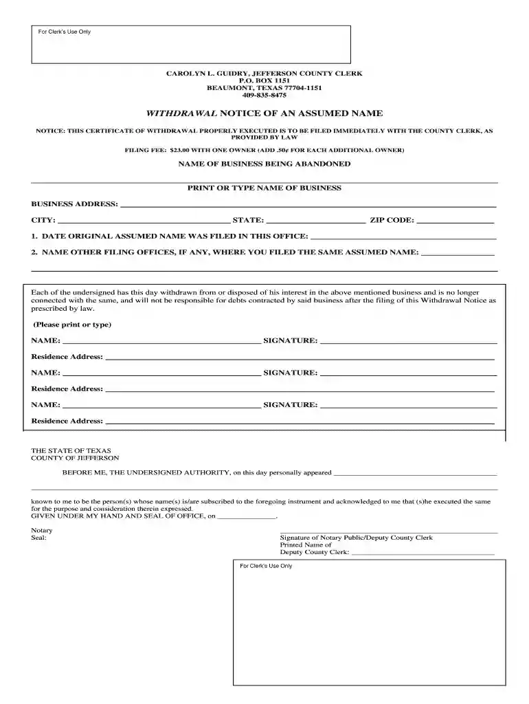 withdrawal notice assumed name Preview on Page 1