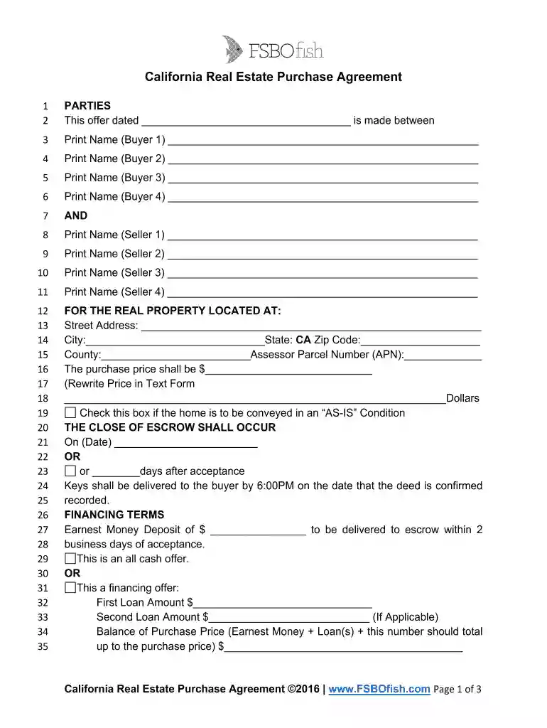 ca residential purchase agreement Preview on Page 1