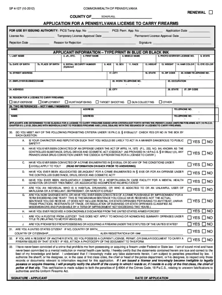 schuylkill county concealed carry permit Preview on Page 1