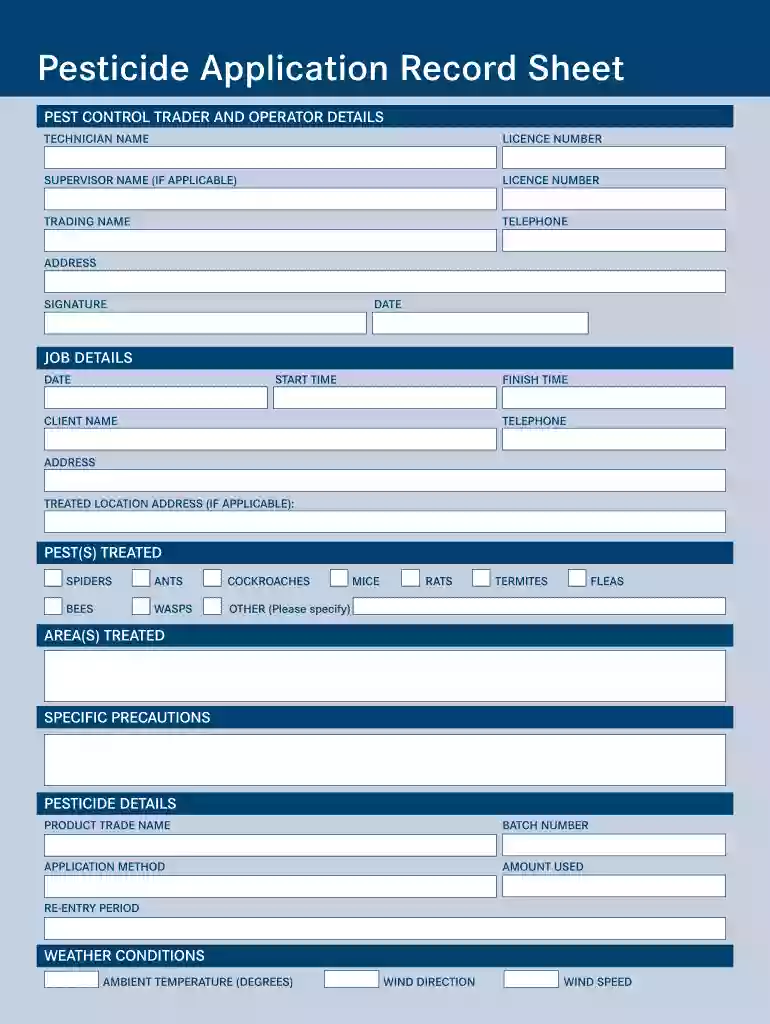 pesticide application record sheet Preview on Page 1