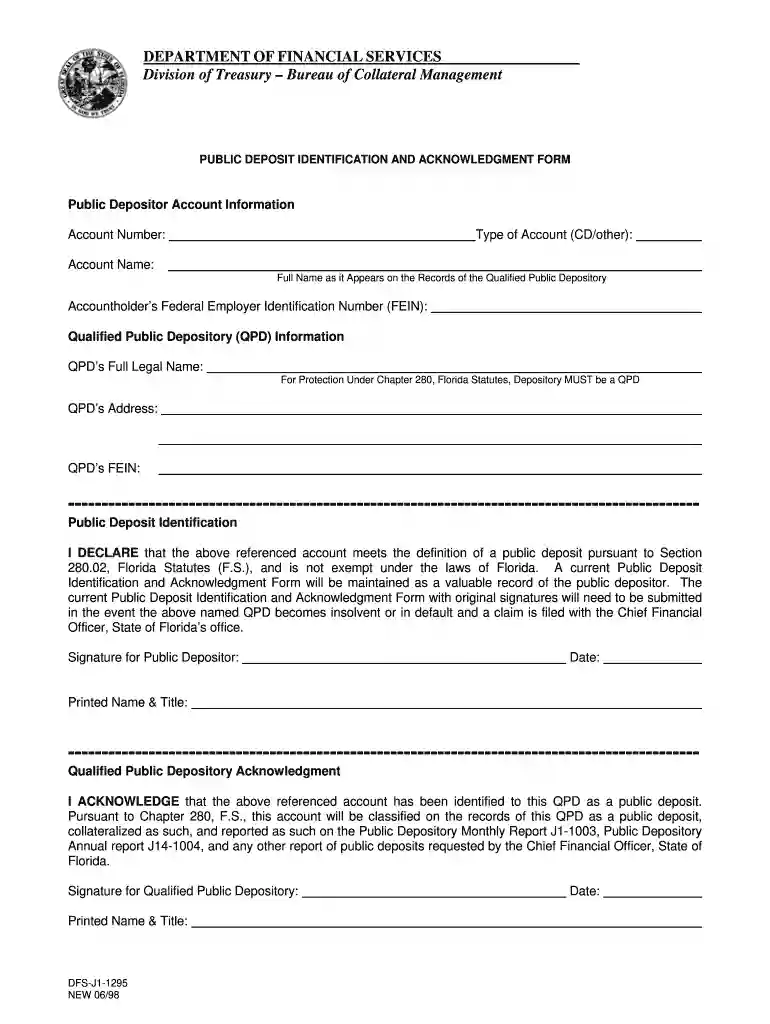 public deposit identification and acknowledgement form Preview on Page 1