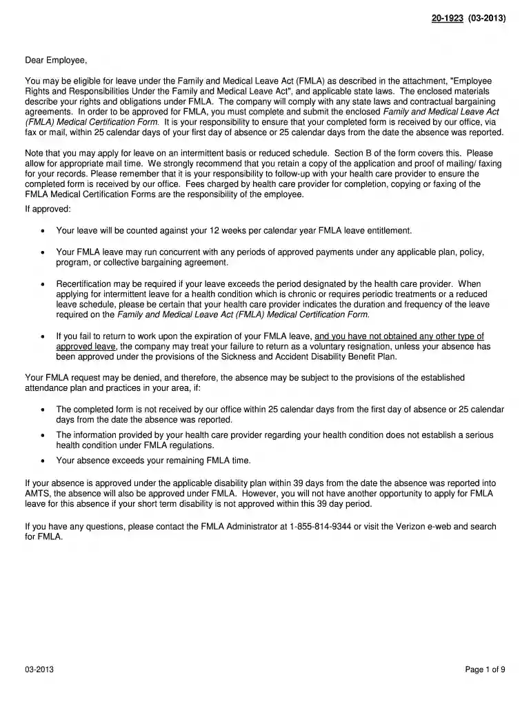 verizon fmla Preview on Page 1
