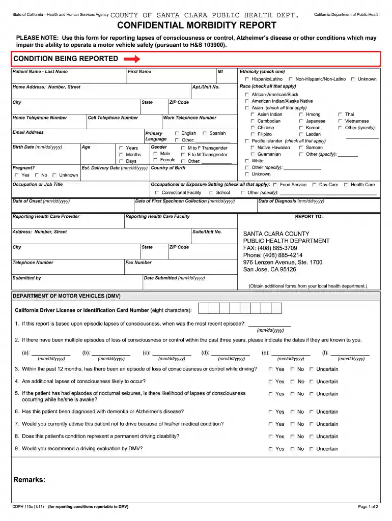confidential morbidity report los angeles county Preview on Page 1