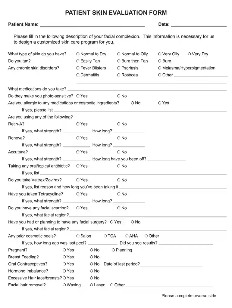skin analysis form pdf Preview on Page 1