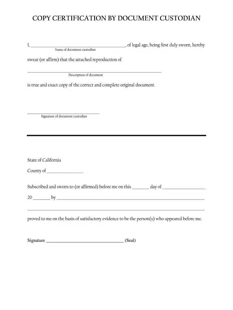 copy certification by document custodian pdf Preview on Page 1