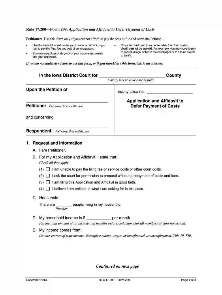 iowa 209 affidavit Preview on Page 1