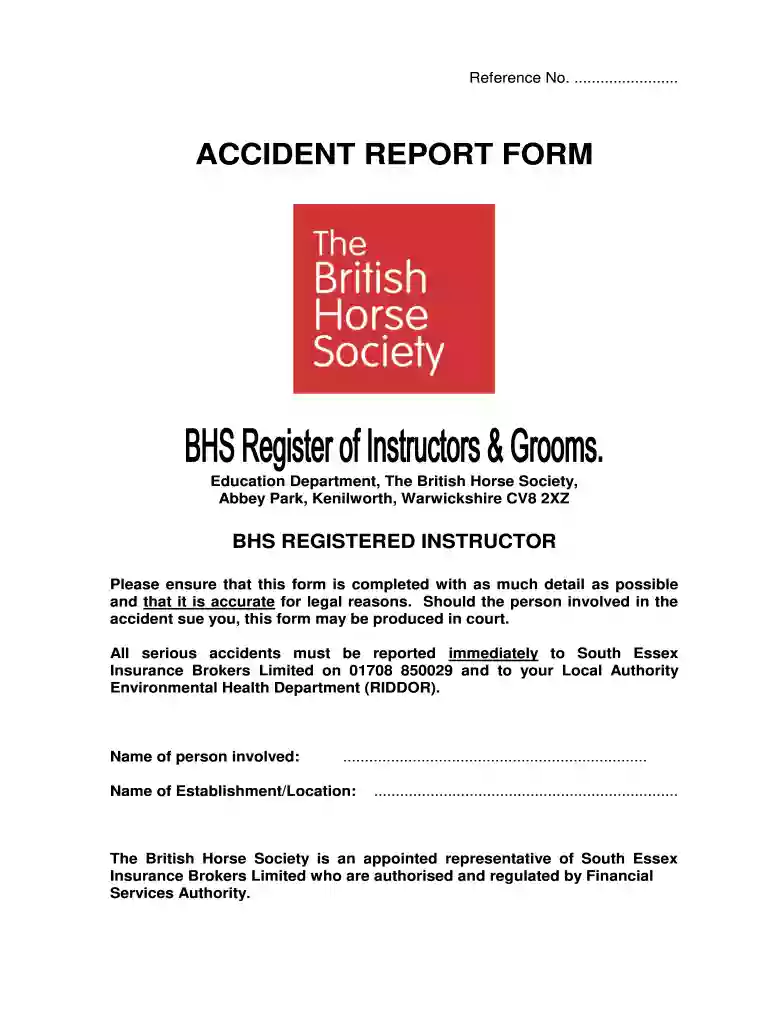 bhs accident report form Preview on Page 1